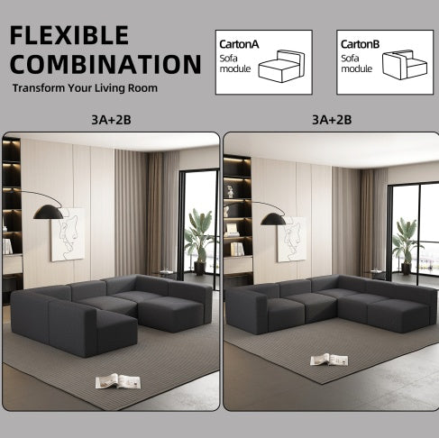 Sofa bed with chaise and ottoman