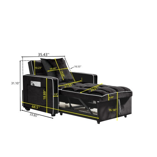 Modern Black 3-in-1 Sofa Bed - Folding and Reclining